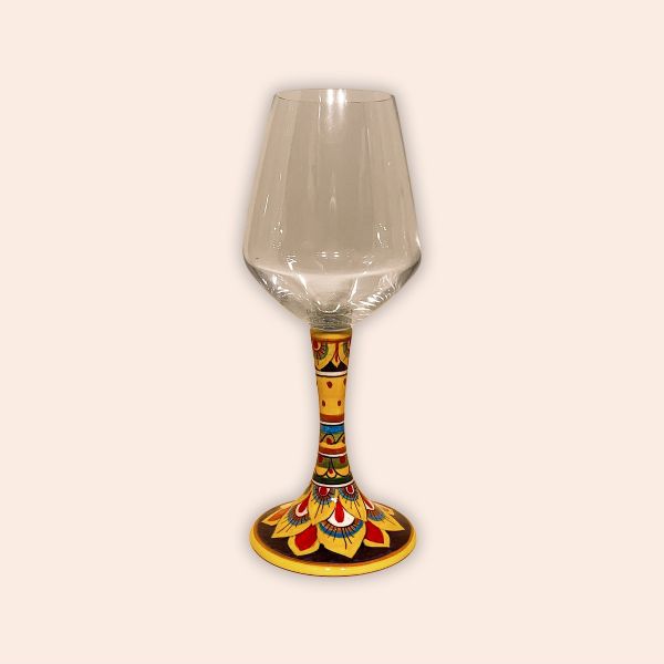 ELEGANT LEAD-FREE CRYSTAL GLASS WITH CERAMIC STEM. DESIGN: GEOMETRIC STYLIZED FLOWER cm.23h